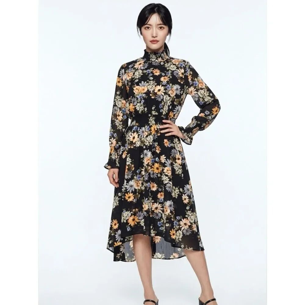 NANETTE LEPORE | NEW Black Dream Cloud Floral Long Sleeve Dress Women’s Size 8